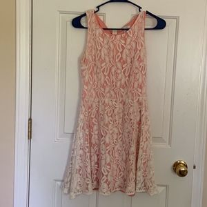 Orange dress with white lace overlay size M